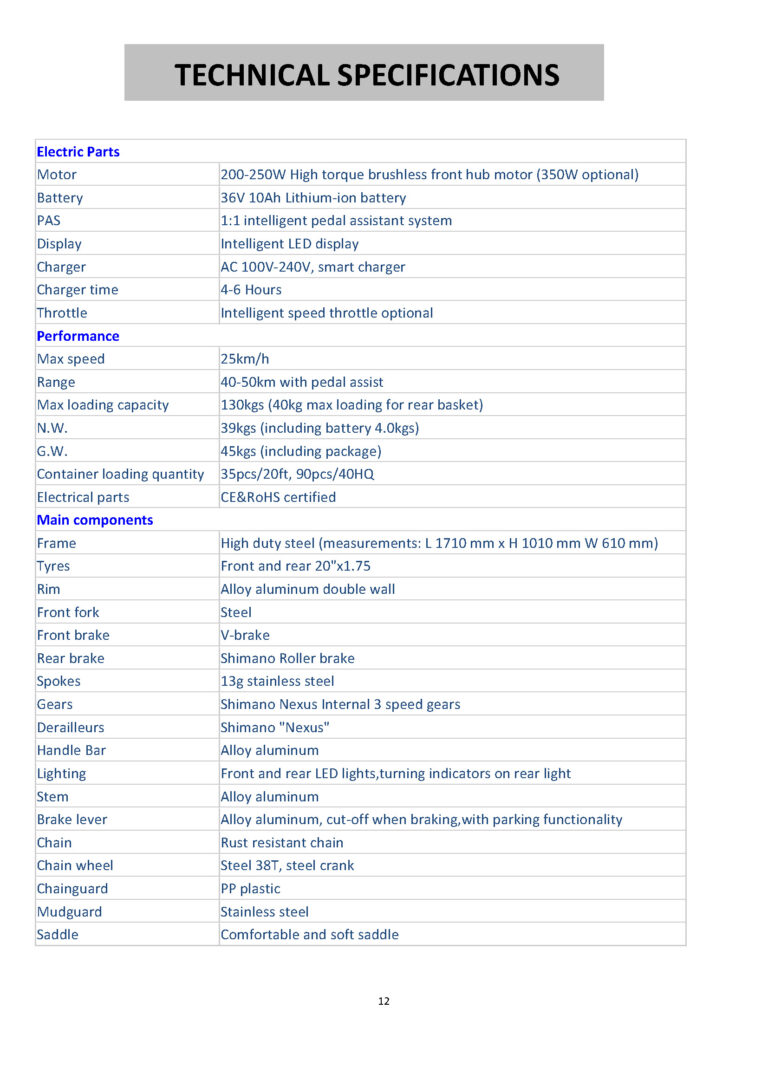 technical specifications