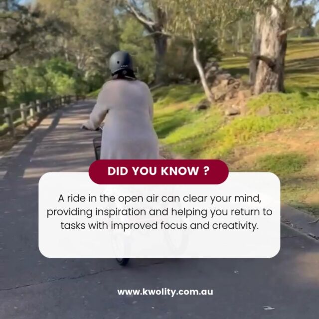 A ride in the open air can clear your mind, providing inspiration and helping you return to tasks with improved focus and creativity. #kwolity #etrikes #etrikesaustralia #inspiration www.kowlity.com.au